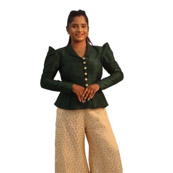 GREEN SHORT PEPLUM TOP WITH PALAZZO PANT