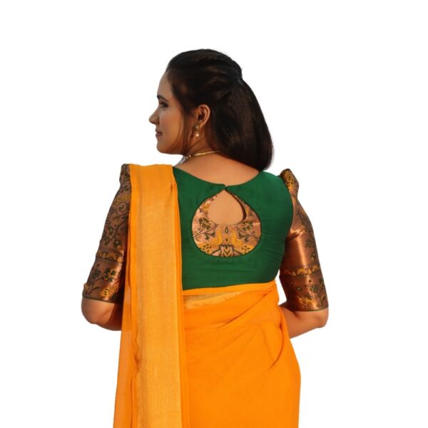 TURMERIC YELLOW CHIFFON SAREE WITH READYMADE BLOUSE - Image 5