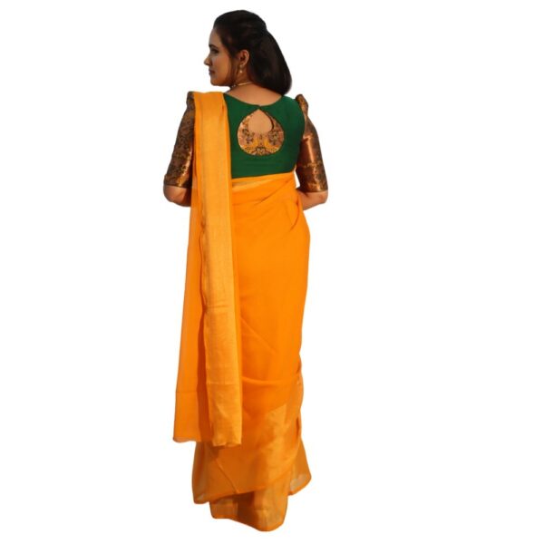 TURMERIC YELLOW CHIFFON SAREE WITH READYMADE BLOUSE - Image 2