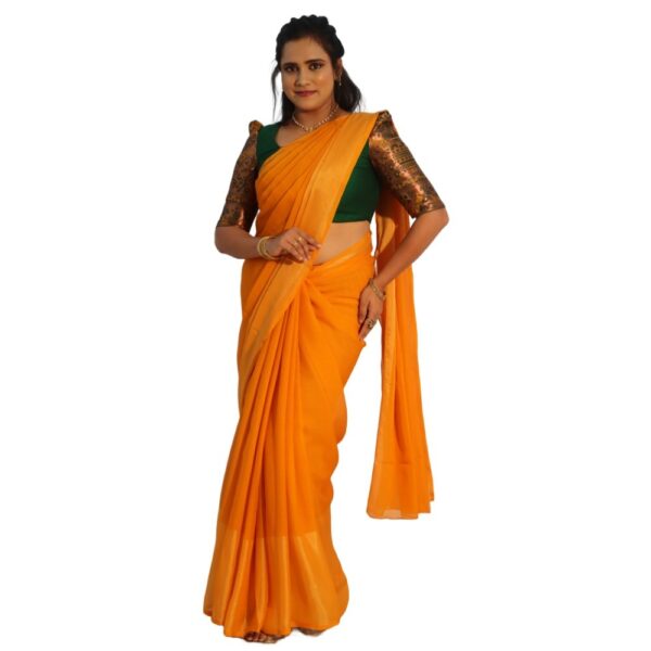 TURMERIC YELLOW CHIFFON SAREE WITH READYMADE BLOUSE