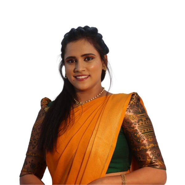 TURMERIC YELLOW CHIFFON SAREE WITH READYMADE BLOUSE - Image 3