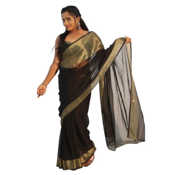 BLACK CHIFFON SAREE WITH READYMADE BLOUSE