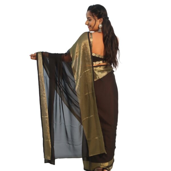 BLACK CHIFFON SAREE WITH READYMADE BLOUSE - Image 2