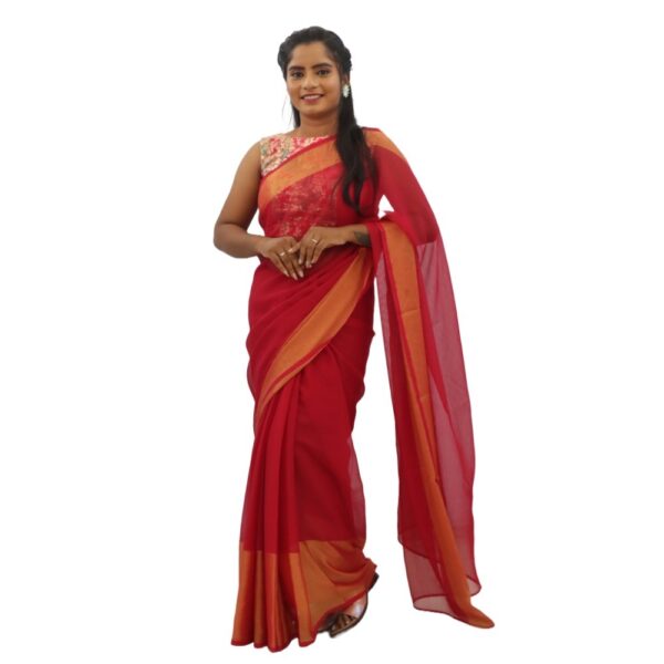 DARK PINK CHIFFON SAREE WITH READYMADE SAREE