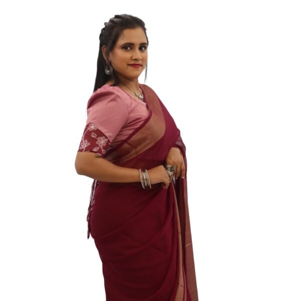 PURPLE CHIFFFON SAREE WITH READYMADE BLOUSE - Image 2