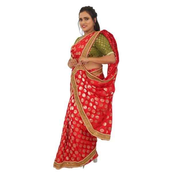 RED BANARAS SAREE  WITH READYMADE BLOUSE