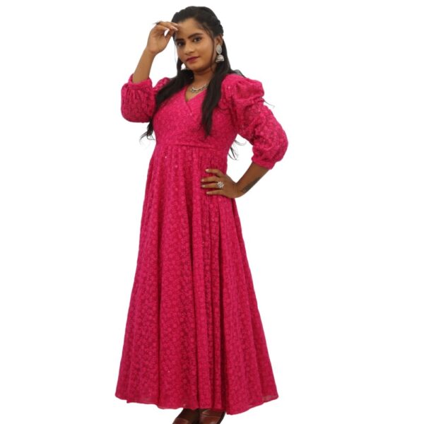 PINK CHIKENKARI MAXI DRESS - Image 4