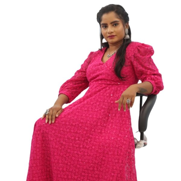 PINK CHIKENKARI MAXI DRESS - Image 3