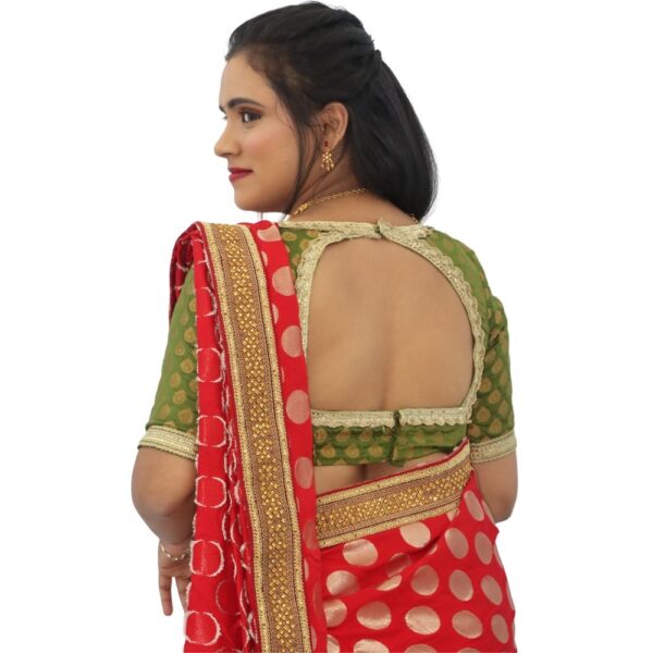 RED BANARAS SAREE  WITH READYMADE BLOUSE - Image 2