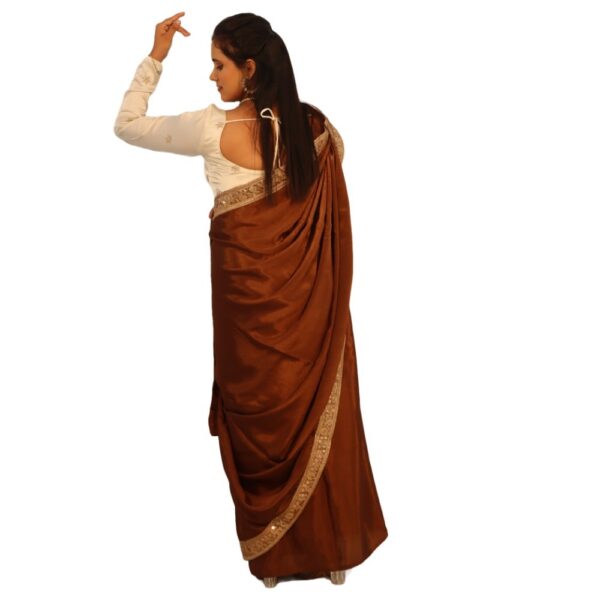 BROWN SHINING GEORGETTE  SAREE WITH READYMADE BLOUSE - Image 4