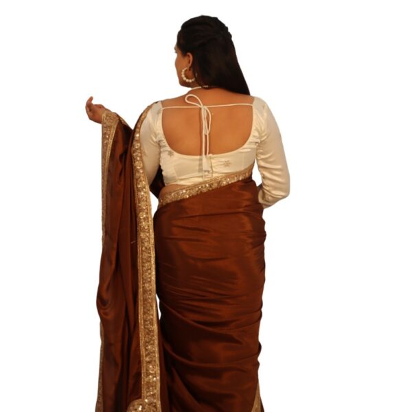 BROWN SHINING GEORGETTE  SAREE WITH READYMADE BLOUSE - Image 5