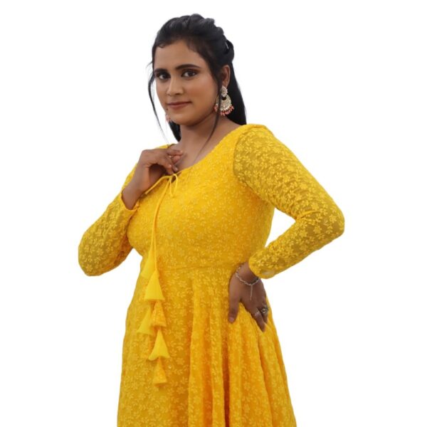 YELLOW CHIKANKARI LONG DRESS