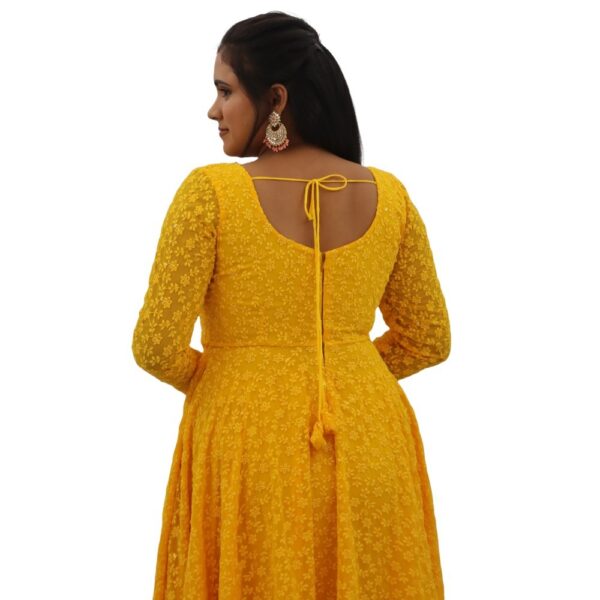 YELLOW CHIKANKARI LONG DRESS - Image 4