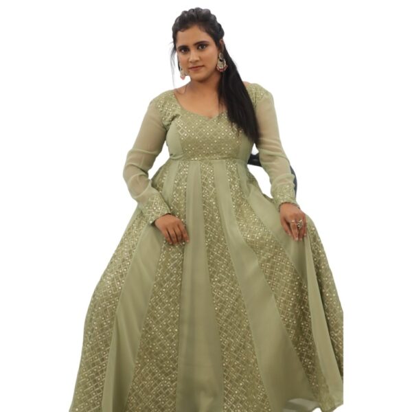 LAUREL DUAL FABRIC ANARKALI DRESS - Image 4