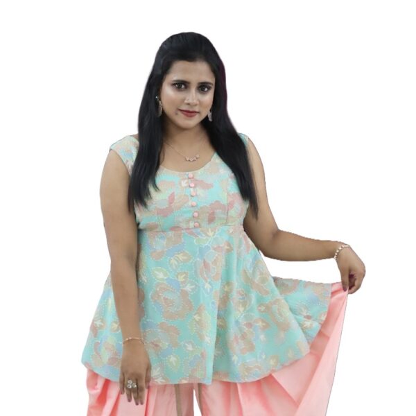 MINT GREEN PEPLUM TOP AND PEACH DHOTI PANT