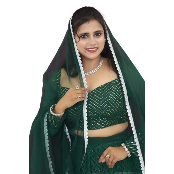 GREEN LEHANGA SKIRT, BLOUSE, SHAWL - Image 2