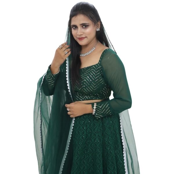 GREEN LEHANGA SKIRT, BLOUSE, SHAWL