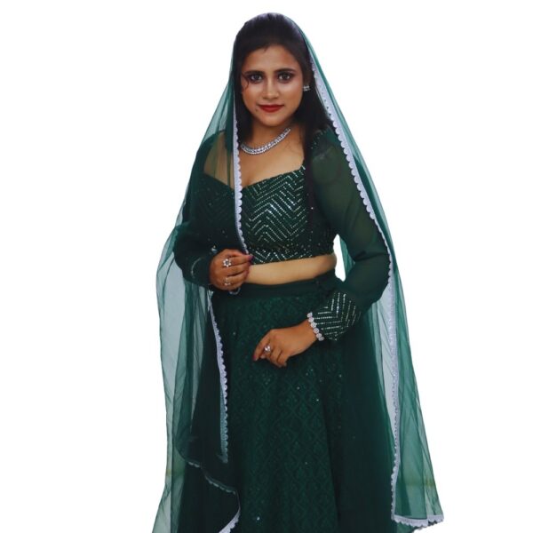 GREEN LEHANGA SKIRT, BLOUSE, SHAWL - Image 4