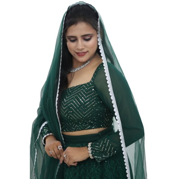 GREEN LEHANGA SKIRT, BLOUSE, SHAWL - Image 3