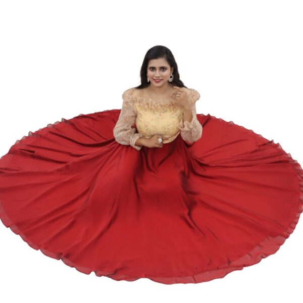 GOLD WITH RED SHINING GEORGETTE LONG DRESS - Image 4