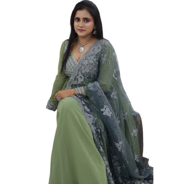 OLIVE GREEN ALIA CUT KURTI - Image 3