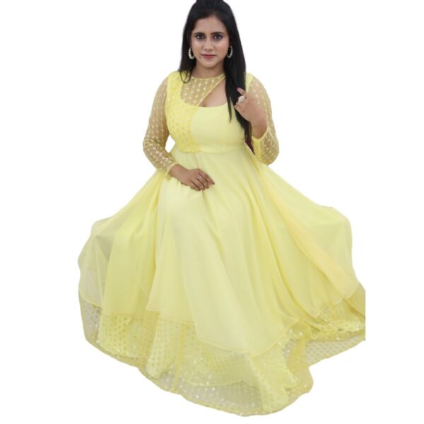 LIGHT YELLOW GEORGETTE  LONG DRESS - Image 2