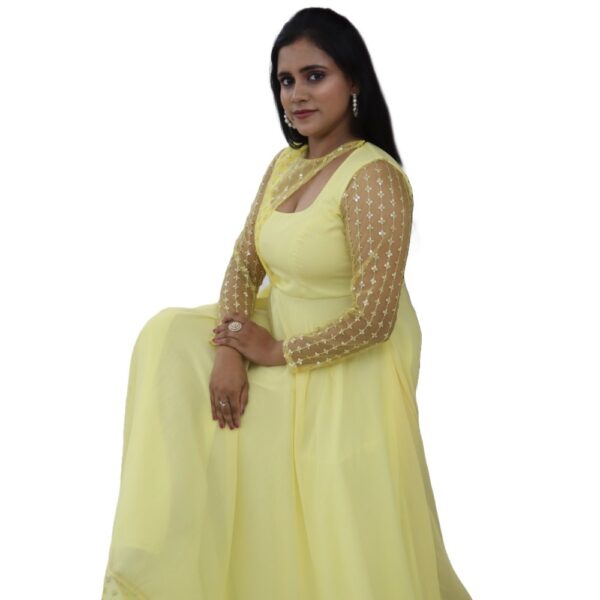 LIGHT YELLOW GEORGETTE  LONG DRESS - Image 4