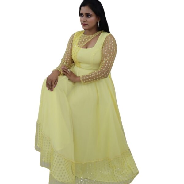 LIGHT YELLOW GEORGETTE  LONG DRESS - Image 3