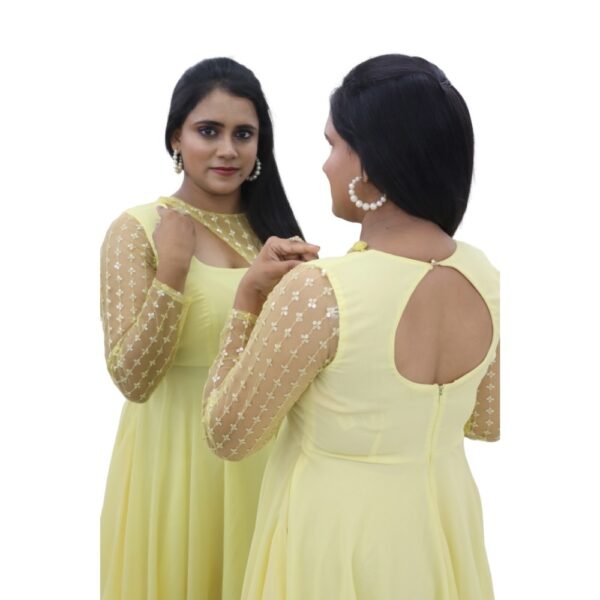 LIGHT YELLOW GEORGETTE  LONG DRESS - Image 5