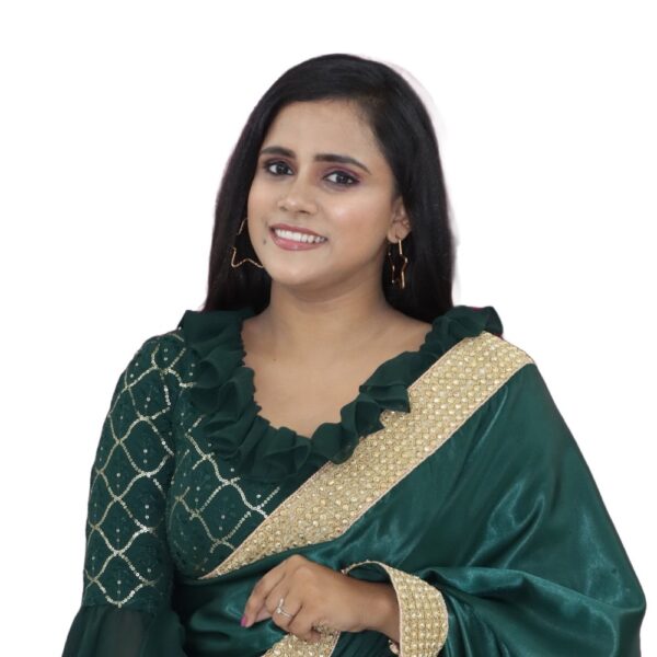 GREEN SATIN READYMADE SAREE WITH READYMADE SAREE - Image 2